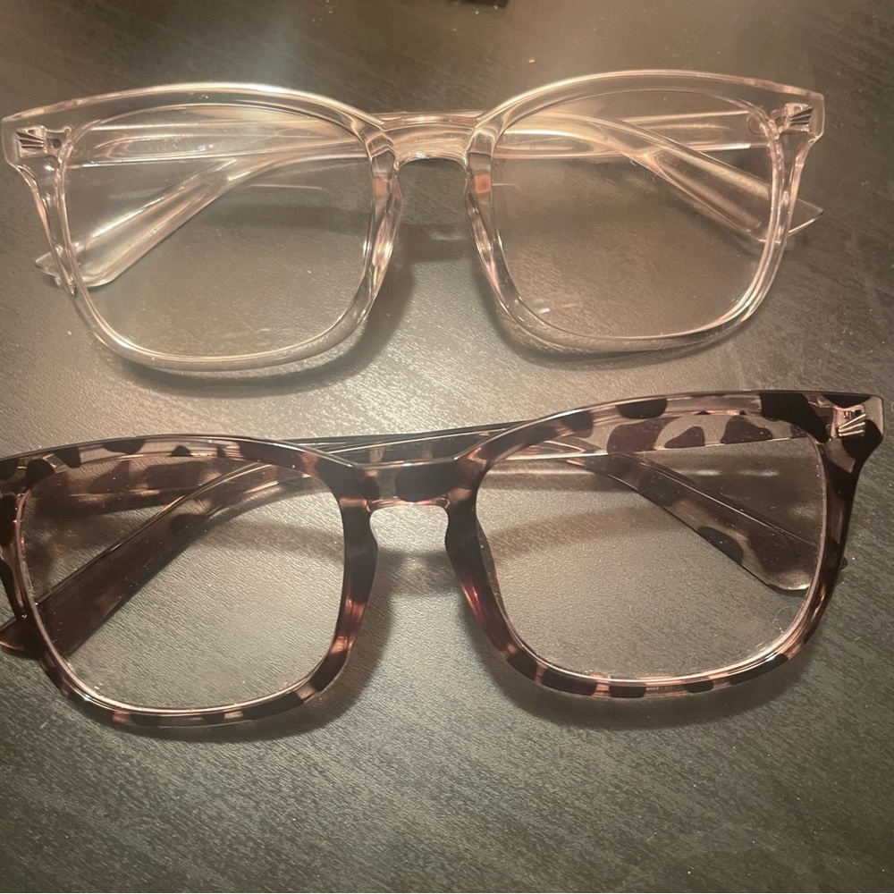 [SET OF TWO] CLEAR & TORTOISE BLUE LIGHT GLASSES WITH WIDE LENS AND STURDY FRAME